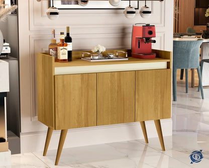Buffet Luxo 3 Portas Madeira e Off White - Aparador Elegante para Sala
