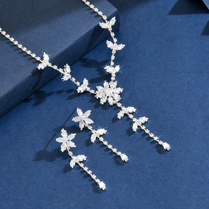 Conjunto Colar e Brincos Zircônia Gota com Franjas - Festa e Formatura