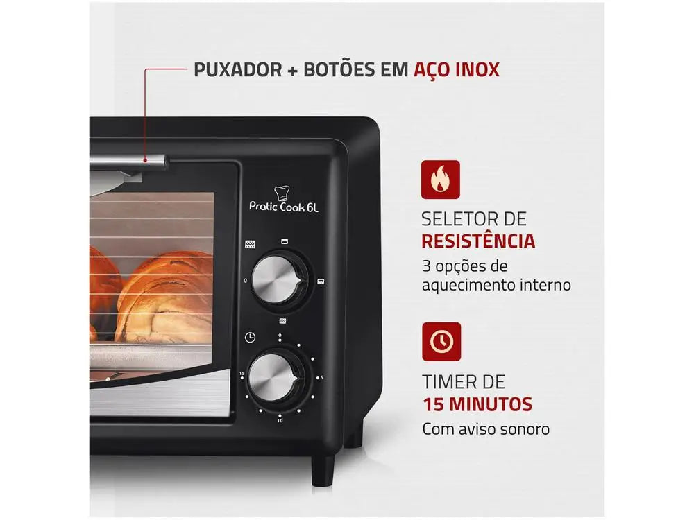 Forno Elétrico de Bancada Mondial Pratic Cook FR-09 6L Preto com Timer – 110V
