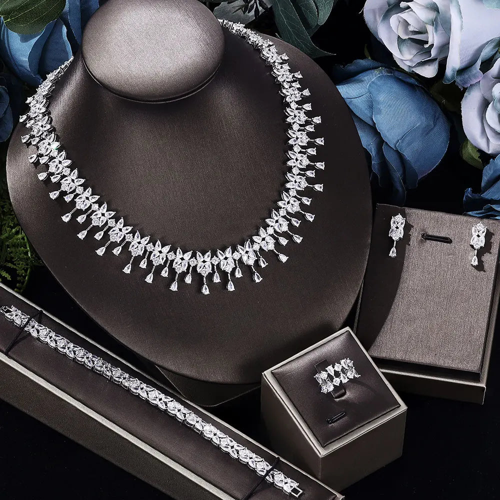 Conjunto 4 Peças Joias Noiva Zircônia Festa Feminino Elegante