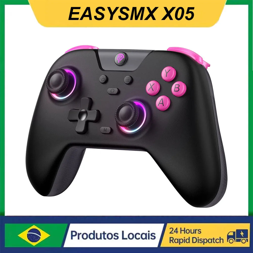 Controle Sem Fio EasySMX X05 Hall Effect RGB Compatível PC/Switch/TV/Android/iOS 2.4G Bluetooth Cabo
