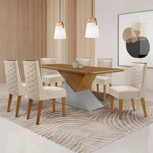 Conjunto Mesa de Jantar Aster 180cm Tampo MDF com 6 Cadeiras Safira Móveis Modernos