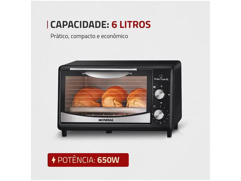 Forno Elétrico de Bancada Mondial Pratic Cook FR-09 6L Preto com Timer – 110V