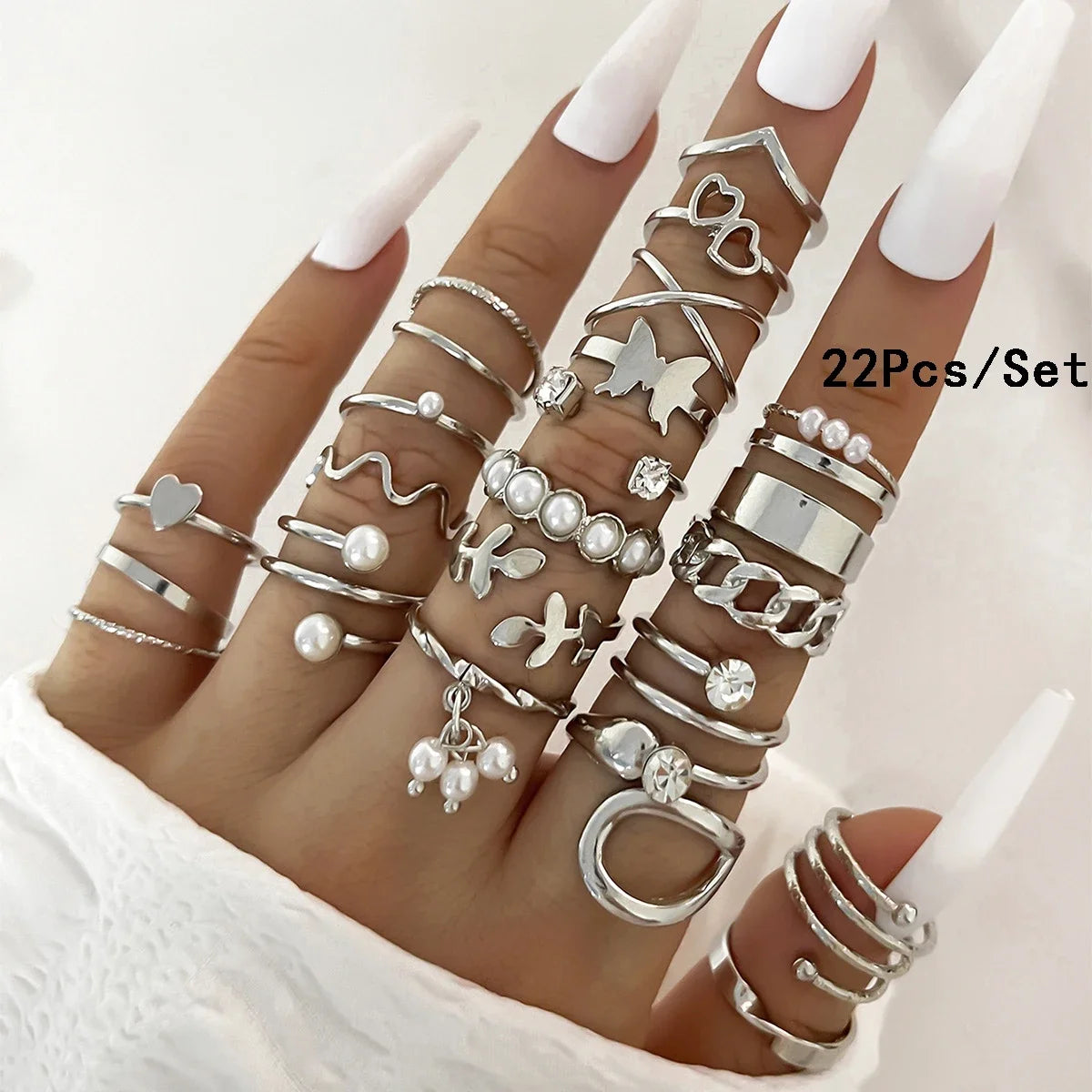 Conjunto 28 Peças Anéis Fashion Geométricos Feminino Cristal Coração