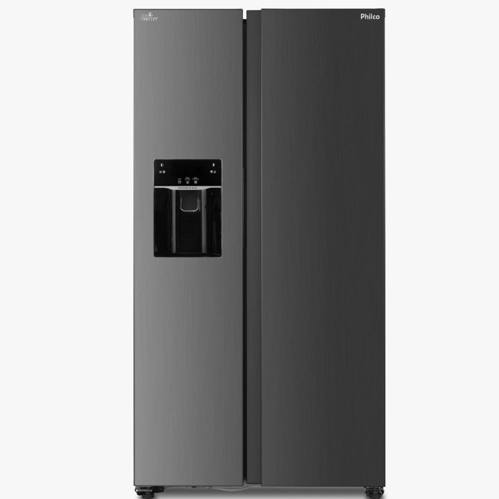 Geladeira Philco Frost Free Eco Invert 513L Inox com Dispenser de Gelo e Água.