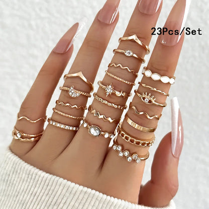 Conjunto 28 Peças Anéis Fashion Geométricos Feminino Cristal Coração