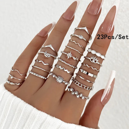 Conjunto 28 Peças Anéis Fashion Geométricos Feminino Cristal Coração
