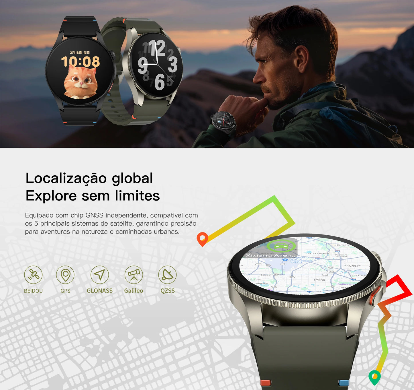 Smartwatch AURAFIT Original Masculino GPS NFC Rastreamento Chamadas BT Monitor Saúde