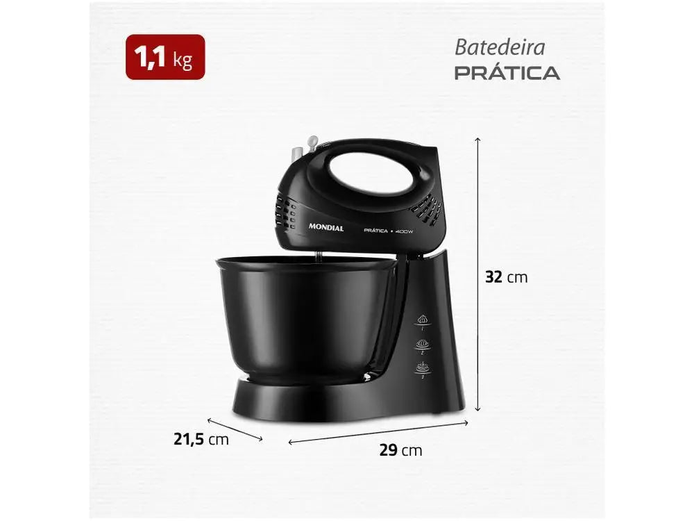 Batedeira Manual Mondial Practice B-44-B 400W Preta - 220V