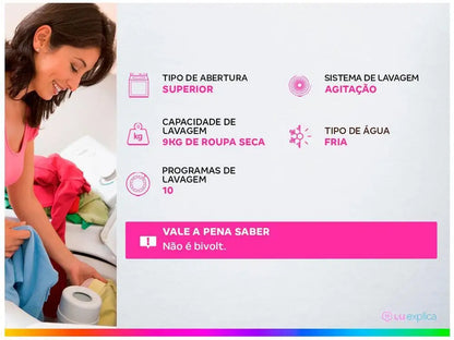 Máquina de Lavar Electrolux LED09 – 9kg, 10 Programas – 110V.