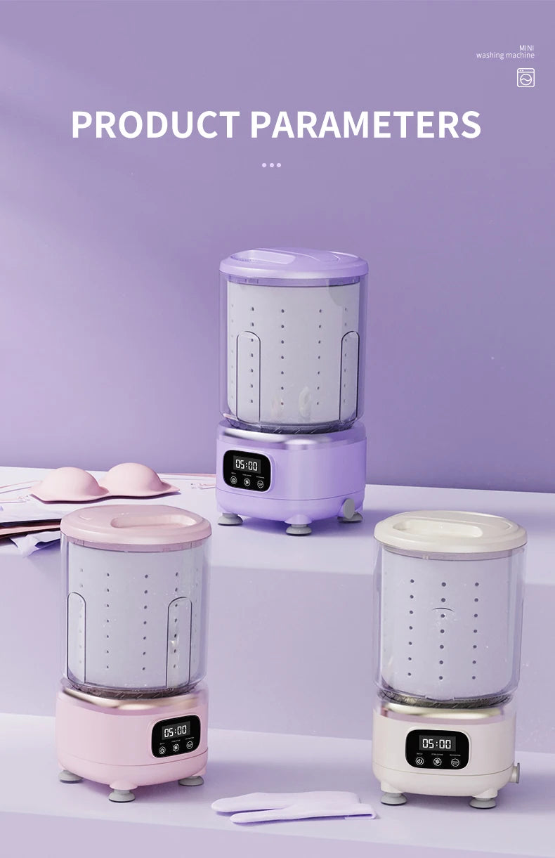 Mini Lavadora Portátil Sem Fio 2L – Roupa Íntima, Meias e Roupas de Pet