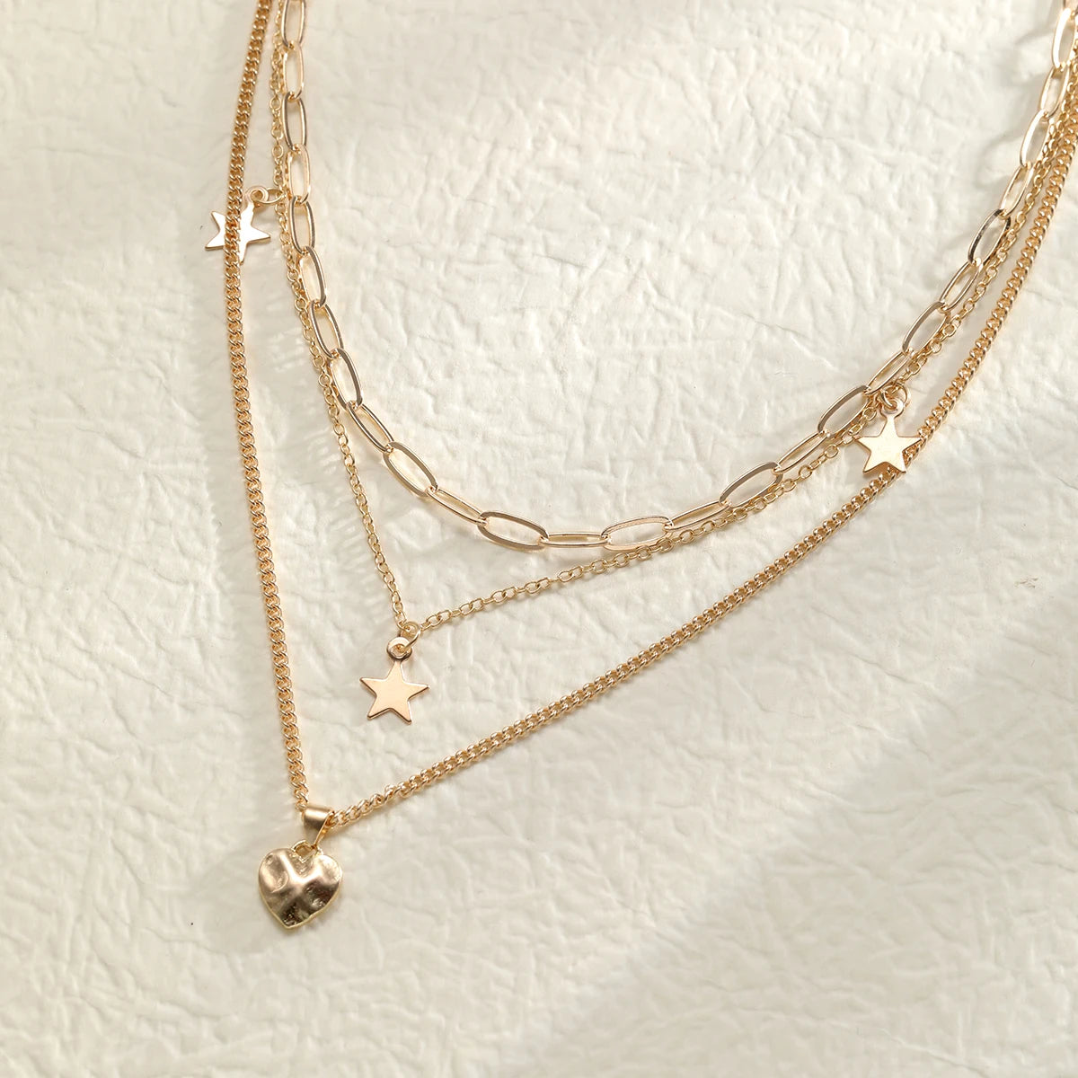 Conjunto 9 Peças Colares Choker Simples Feminino Amor Coração Estrela Pingente