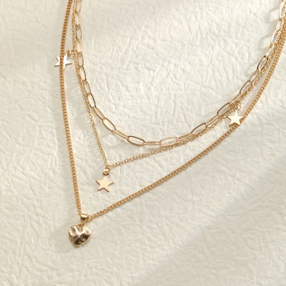 Conjunto 9 Peças Colares Choker Simples Feminino Amor Coração Estrela Pingente