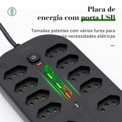 Filtro de Linha 2M com USB Proteção Sobrecarga Tomadas Coibeu