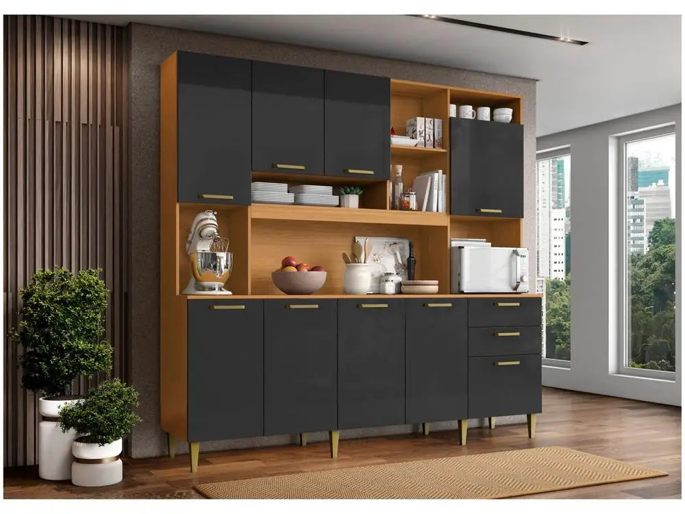 Armário de Cozinha Completo Aramobile Mega Kit 9 Portas 2 Gavetas