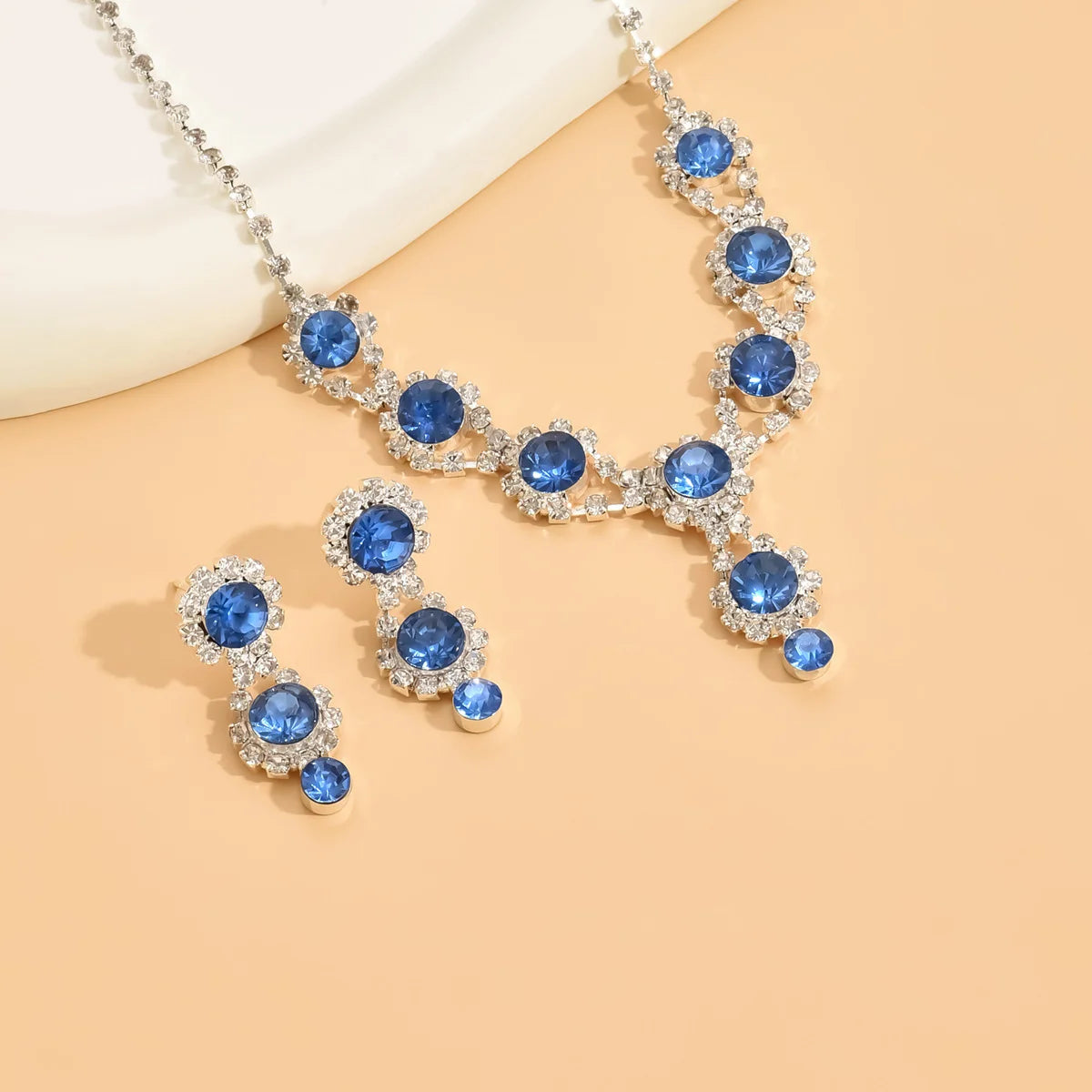 Conjunto 2 Peças Colar e Brincos Azul Feminino - Presente Aniversário