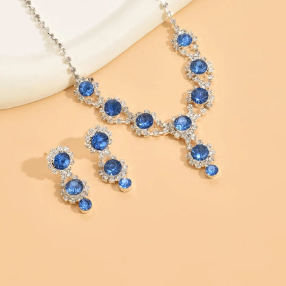 Conjunto 2 Peças Colar e Brincos Azul Feminino - Presente Aniversário