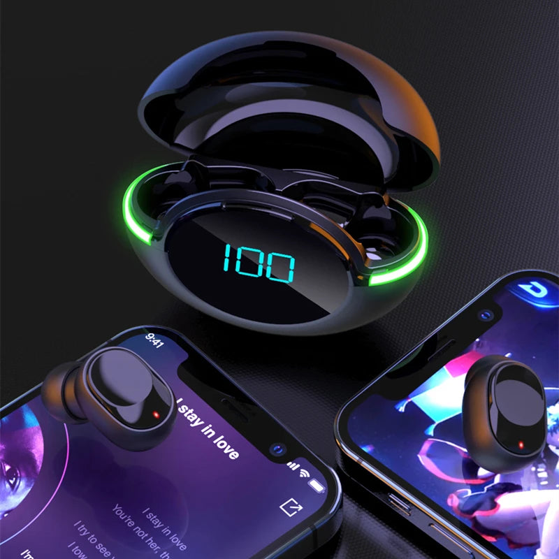 Fones de Ouvido Bluetooth 5.1 – design intra-auricular, sem fio, com luz LED