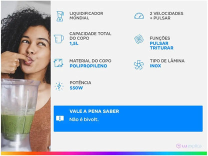 Liquidificador Mondial Easy Power L-550-W 110V – Potência e Praticidade na Sua Cozinha