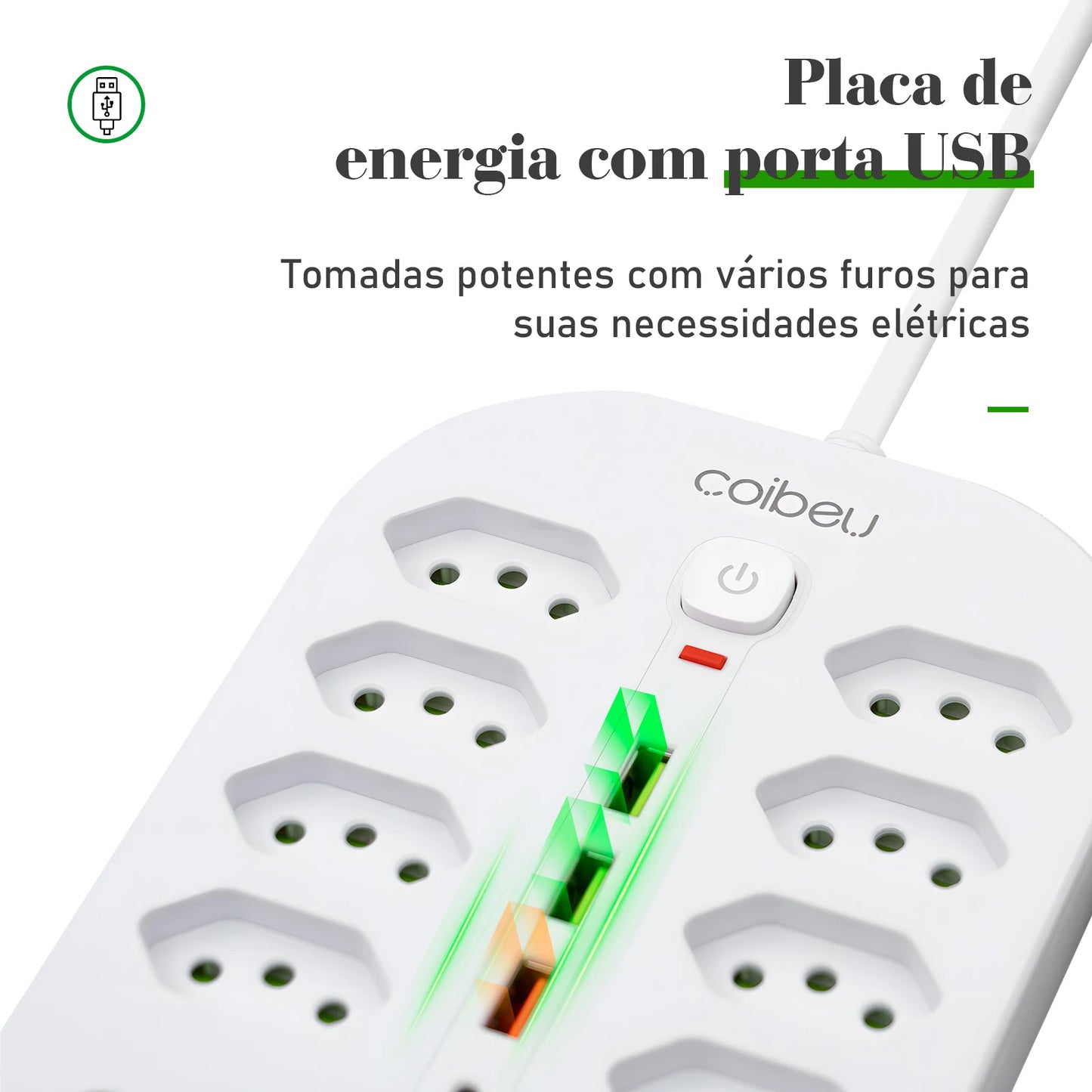 Filtro de Linha Extensão Elétrica Adaptador Tomada 10A 110-220V com USB