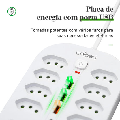 Filtro de Linha Extensão Elétrica Adaptador Tomada 10A 110-220V com USB