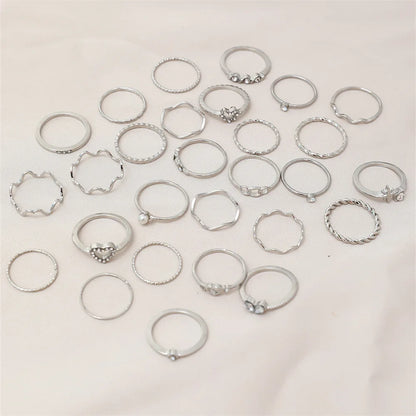 Conjunto 28 Peças Anéis Fashion Geométricos Feminino Cristal Coração