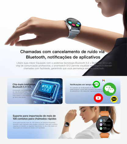 Smartwatch AURAFIT Original Masculino GPS NFC Rastreamento Chamadas BT Monitor Saúde
