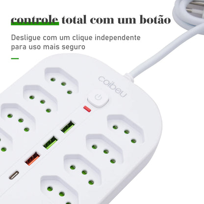 Filtro de Linha Extensão Elétrica Adaptador Tomada 10A 110-220V com USB
