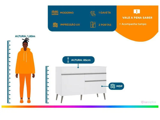 Balcão de Cozinha com Tampo para Pia Luciane 952ML/269