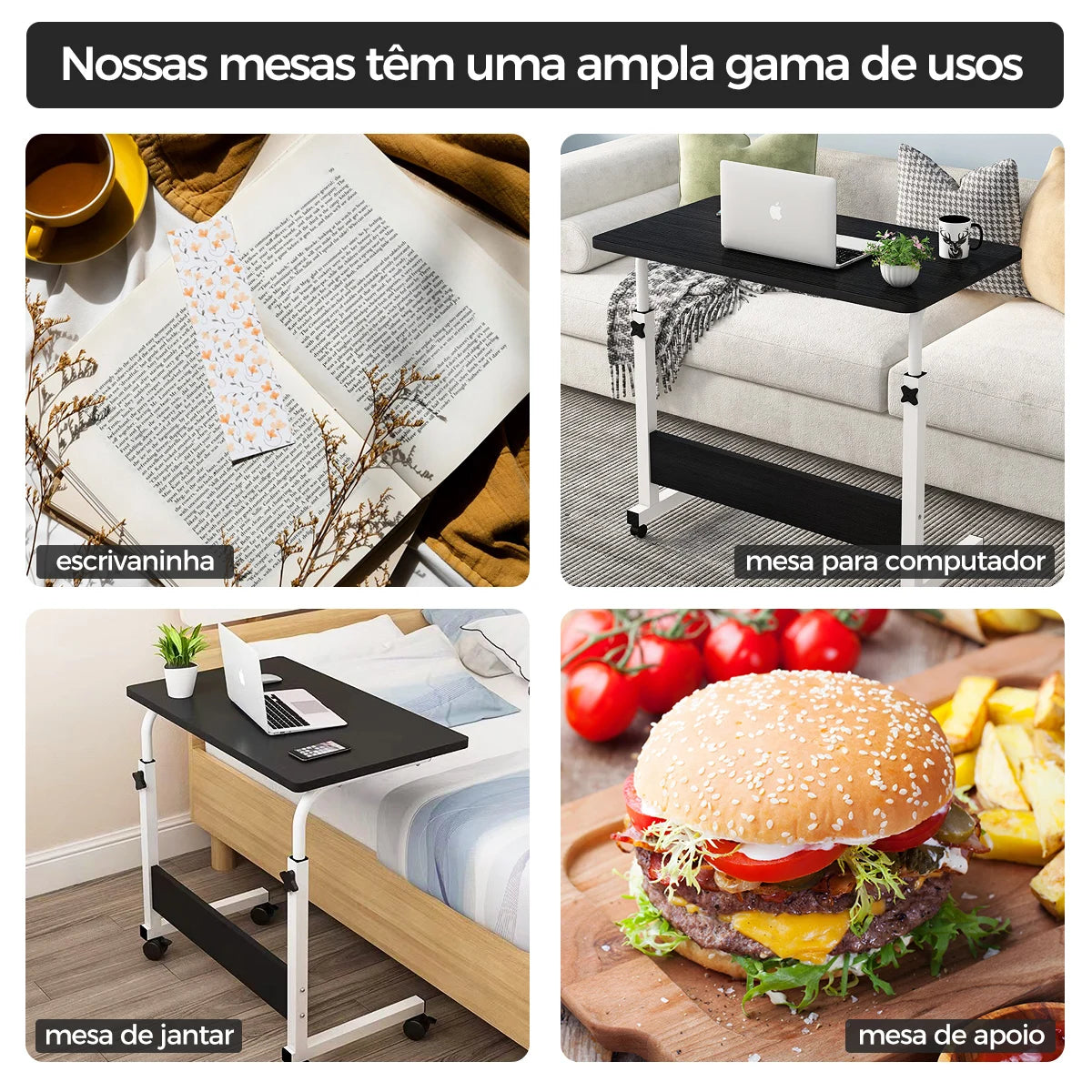 Mesa de Escritório com Altura Ajustável - Mesa Móvel para Notebook e Estudo