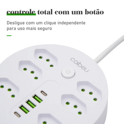 Filtro de Linha Extensão Elétrica Adaptador Tomada 10A 110-220V com USB