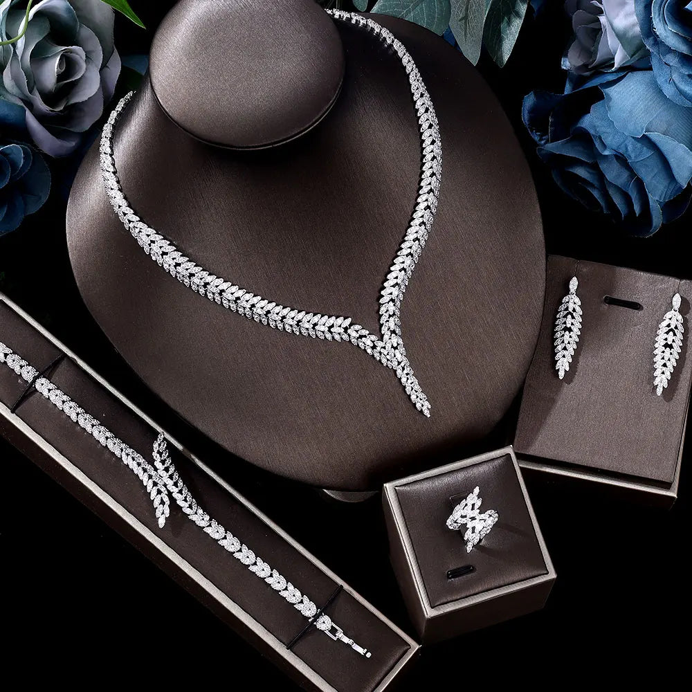 Conjunto 4 Peças Joias Noiva Zircônia Festa Feminino Elegante