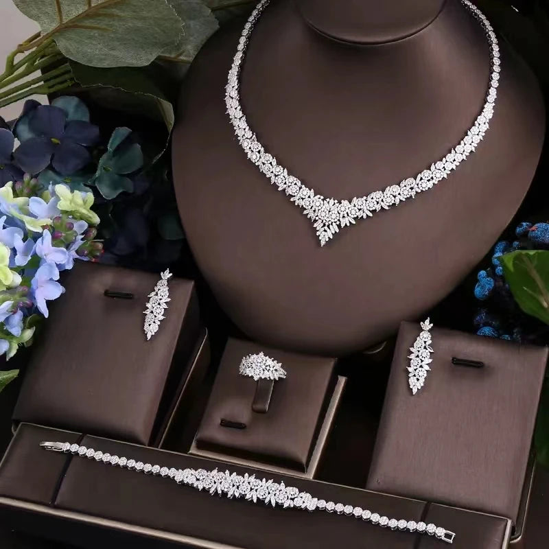 Conjunto 4 Peças Joias Noiva Zircônia Festa Feminino Elegante