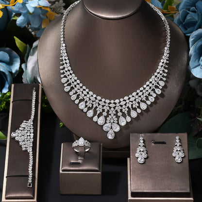 Conjunto 4 Peças Joias Noiva Zircônia Festa Feminino Elegante