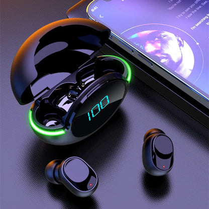 Fones de Ouvido Bluetooth 5.1 – design intra-auricular, sem fio, com luz LED