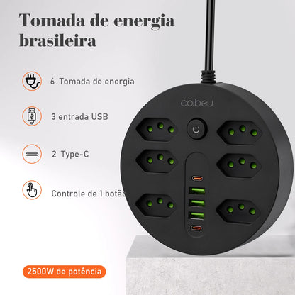 Filtro de Linha 2M com USB Proteção Sobrecarga Tomadas Coibeu