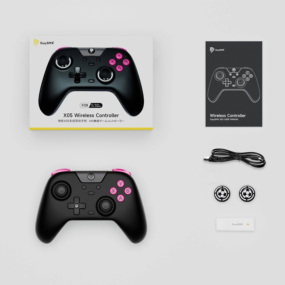 Controle Sem Fio EasySMX X05 Hall Effect RGB Compatível PC/Switch/TV/Android/iOS 2.4G Bluetooth Cabo