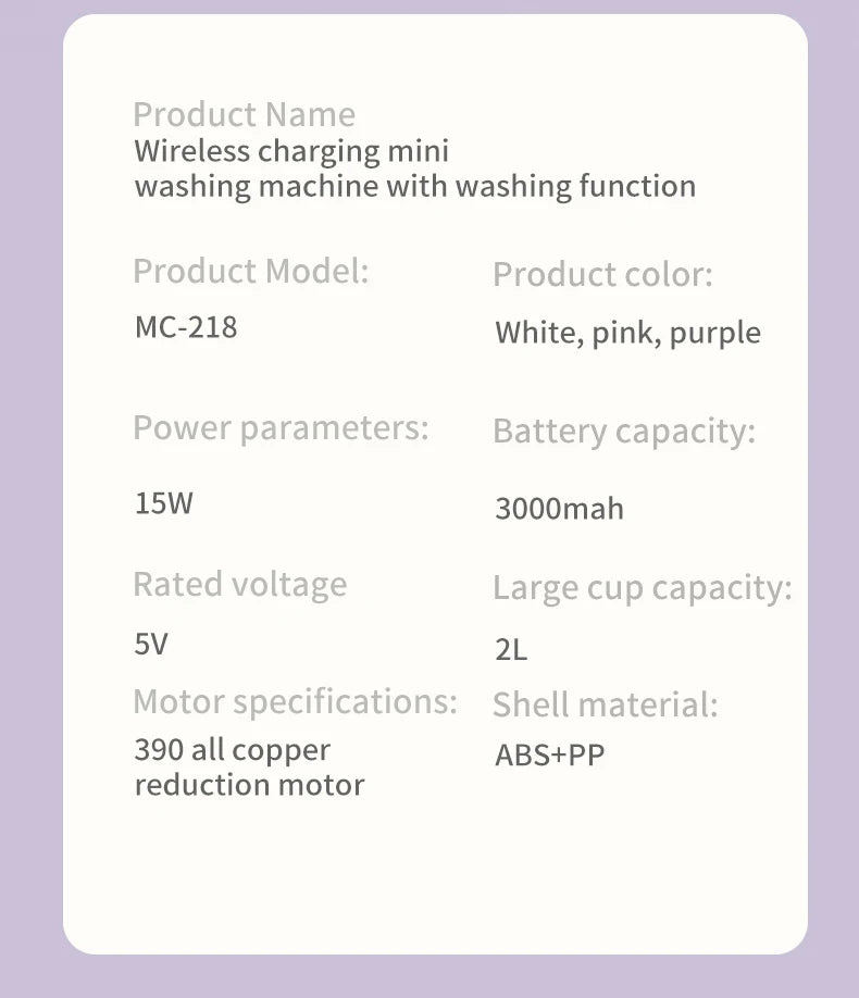 Mini Lavadora Portátil Sem Fio 2L – Roupa Íntima, Meias e Roupas de Pet