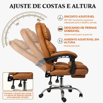 Cadeira Ergonômica Premium Python Fly - Couro PU Respirável, Encosto Ajustável 90°-135°, Suporta até 150kg