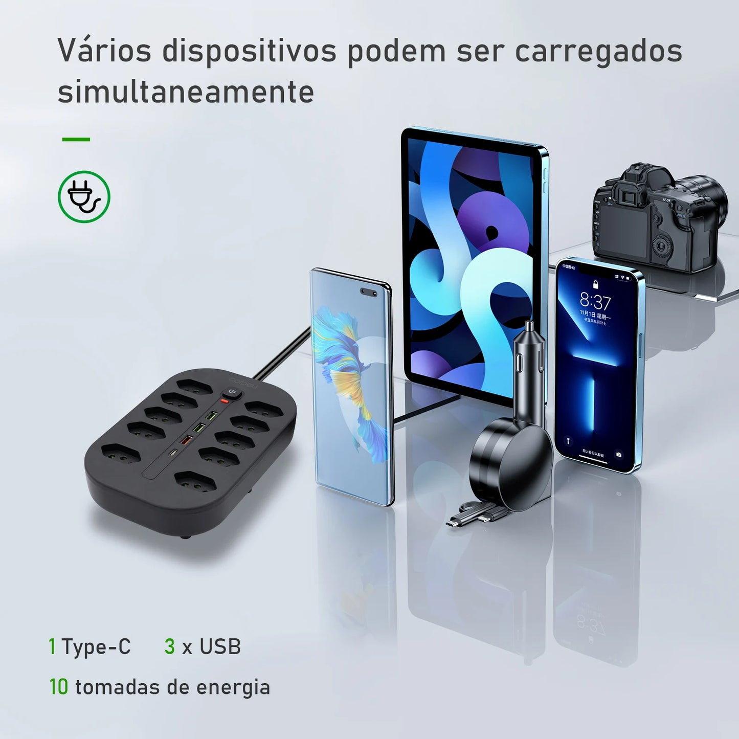 Filtro de Linha 2M com USB Proteção Sobrecarga Tomadas Coibeu
