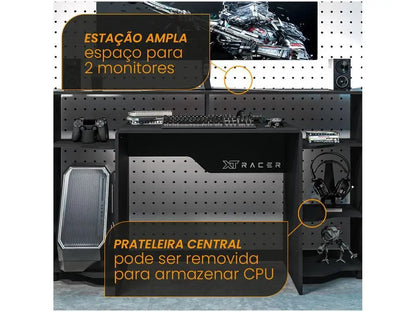 Mesa Gamer XT Racer Control Preta e Branca com 5 Nichos