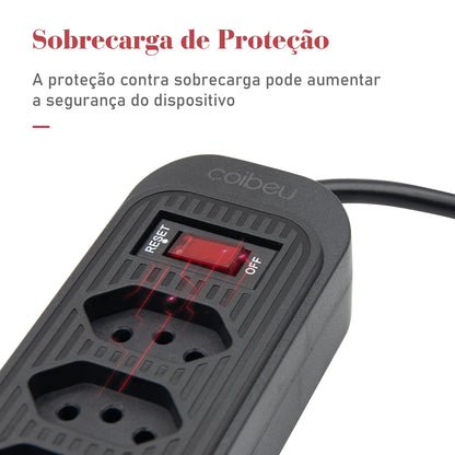 Extensão De 4 Tomadas Com 3 Usb Branco Bivolt 2 Metros Preto, Extensão Tomada,Suporte a Tensão de 110-220V, Potência de 2500W，