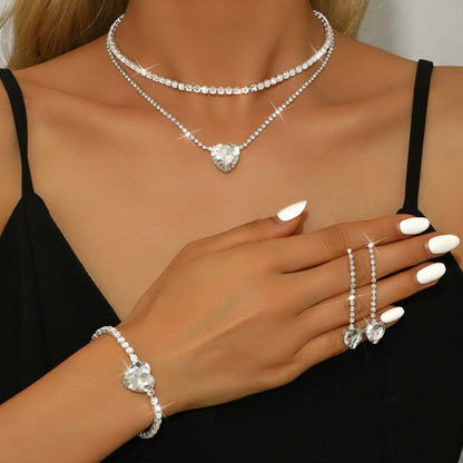 Conjunto 3 Peças Coração Diamante KATARIAN - Colar, Brincos e Pulseira