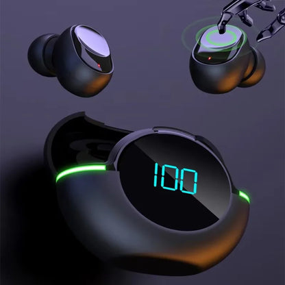 Fones de Ouvido Bluetooth 5.1 – design intra-auricular, sem fio, com luz LED
