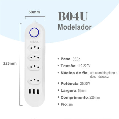 Torre de Tomadas 2M com USB Filtro de Linha Retrátil Coibeu B04U