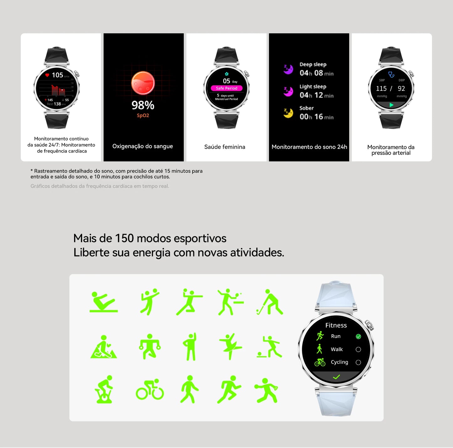 Smartwatch Feminino AURAIF ELLA 4 Monitor Freq Cardíaca Sono Esportes