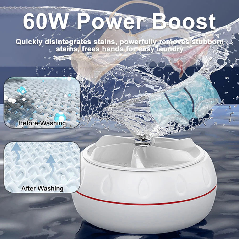 Mini Lavadora Ultrassônica Portátil 60W Turbo USB para Roupas de Bebê Roupas Íntimas Meias Viagem