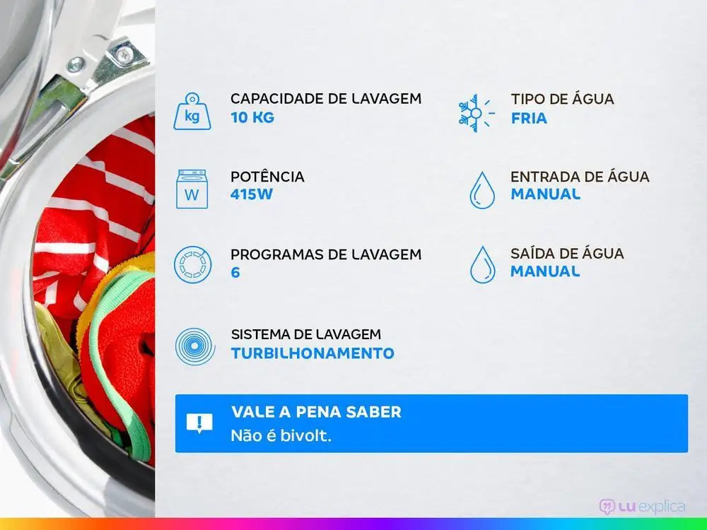 Tanquinho 10Kg Sugar Lavamax Eco Timer de Desligamento Automático e Filtro – 220V
