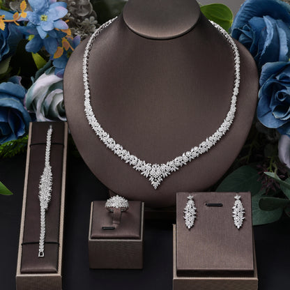 Conjunto 4 Peças Joias Noiva Zircônia Festa Feminino Elegante