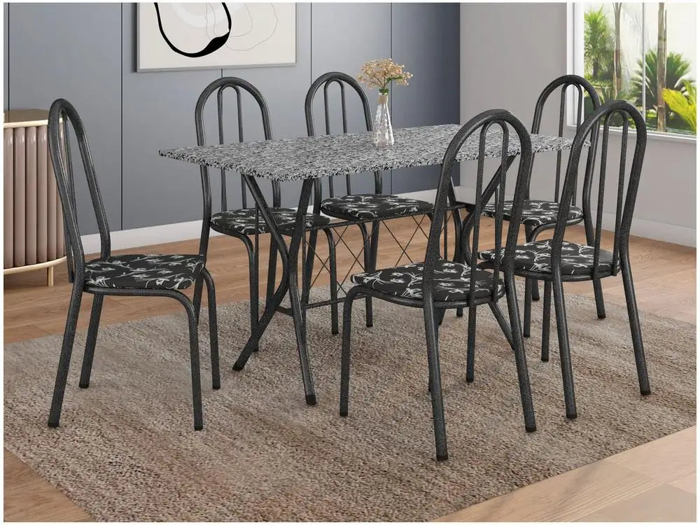 Conjunto Mesa de Jantar 6 Cadeiras Preta Ravenna Madesa